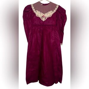 Vintage Girl Dress Debut Sz 6 Purple Red 1990s Lace Victorian Deadstock Classic